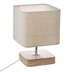 Lampka nocna do sypialni Toxey beżowa drewniana nowoczesna z abażurem Atmosphera 21 cm