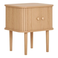 Szafka nocna Intesi Nikko 45 cm w stylu boho, naturalne drewno, frezowany front, z półką i wysokimi nogami