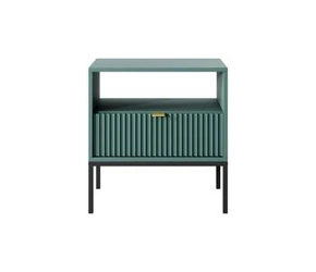 Szafka nocna Delicious Intesi ryflowana zielona z czarnymi nogami 54 cm z szufladą do sypialni i salonu