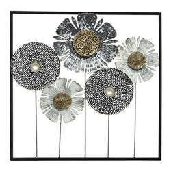 Dekoracja ścienna metalowa Flowers II Atmosphera szara glamour ozdoba na ścianę do salonu