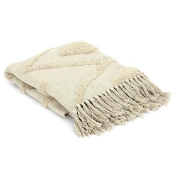 Koc bawełniany boho Bali beżowy 120x150 ciepły pled na kanapę lub do salonu