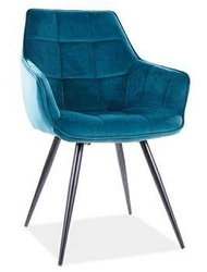 Krzesło tapicerowane Loly Velvet turkusowe z podłokietnikami do jadalni nowoczesne glamour