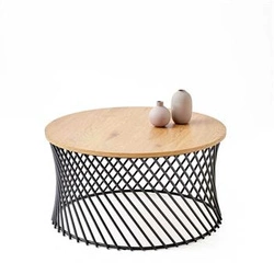 Stolik kawowy Rewal okrągły 80 cm dąb złoty czarny loftowy do salonu nowoczesny