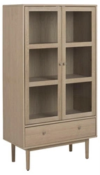 Nowoczesna witryna na książki do salonu Aston dąb bielony przeszklona z szufladą 80 cm