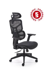Fotel ergonomiczny biurowy Marac czarny obrotowy z zagłówkiem i siatkowym oparciem Intesi