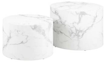 Zestaw 2 okrągłych stolików kawowych Dice biały marmur nowoczesny do salonu 2w1 Actona