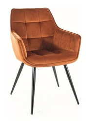 Krzesło tapicerowane welurowe Loly Intesi do jadalni i salonu cynamonowe z podłokietnikami