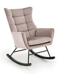 Fotel bujany Topar welurowy beżowy do salonu nowoczesny skandynawski z metalowymi biegunami