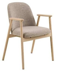 Krzesło tapicerowane Leo Actona do jadalni skandynawskie beżowe z podłokietnikami dąb