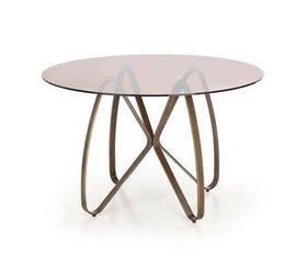 Stół okrągły glamour Luna 120 cm szklany blat złoty brązowy do jadalni Intesi