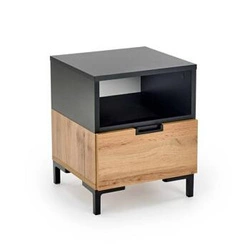 Szafka nocna Intesi Tisaia 40 cm dąb wotan/czarny z szufladami, nowoczesny styl do sypialni