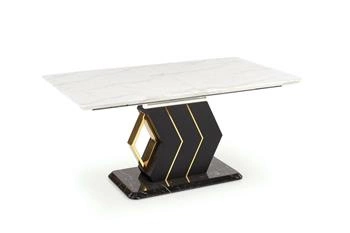 Stół rozkładany Wireno biały marmur nowoczesny do jadalni i salonu na jednej nodze 160-200 cm
