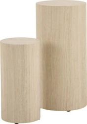 Zestaw 2 okrągłych stolików kawowych Dice trawertyn beżowy nowoczesny 2w1 do salonu Actona
