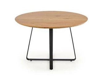 Stół okrągły do jadalni Perol 120 cm nowoczesny loft dąb złoty czarne nogi Intesi