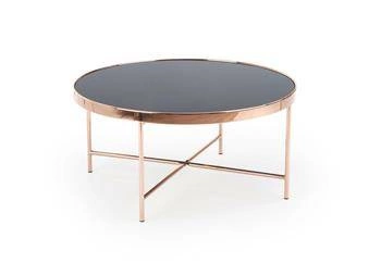 Stolik kawowy Rami L okrągły szklany czarny glamour miedziany nowoczesny do salonu 82 cm