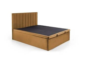 Łóżko tapicerowane Renji 160x200 musztardowe z pojemnikiem do sypialni nowoczesne