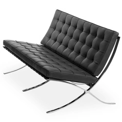 Sofa skórzana nierozkładana BA2 2-osobowa do salonu nowoczesna czarna inspirowana Barcelona