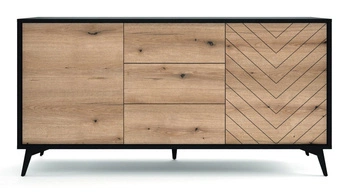 Komoda Fargo 154 cm nowoczesna z szufladami na nóżkach do salonu dąb i czarny Intesi