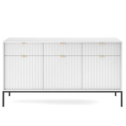 Komoda Delicious biała ryflowana z szufladami 154 cm nowoczesna na nóżkach do salonu Intesi