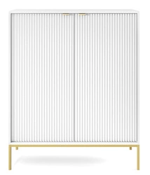 Komoda biała wysoka ryflowana Delicious Intesi nowoczesna na złotych nogach do salonu 125 cm