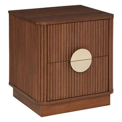 Szafka nocna Atmosphera Wany 45 cm orzechowa, 2 szuflady, styl japandi/boho, eleganckie frezowane fronty