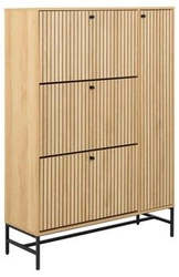 Szafka na buty Albany Actona szeroka dąb naturalny z ryflowanym frontem loftowa wysoka