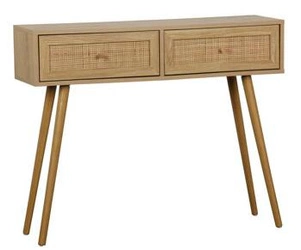 Konsola z szufladami Ballo boho rattanowa do przedpokoju i salonu, wąski stolik przyścienny