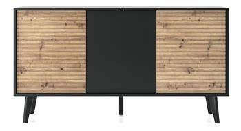 Komoda Tanga 154 cm czarna z frezowanym frontem nowoczesna na nóżkach do salonu Intesi