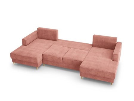 Duży narożnik z funkcją spania Fano Pink Structured Fabric dwustronny