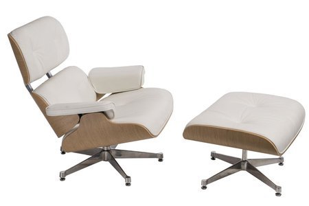 Fotel Vip z podnóżkiem biały/ dąb insp. Lounge chair