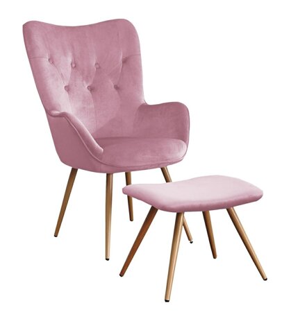 Fotel z podnóżkiem Beyla VIC różowy
