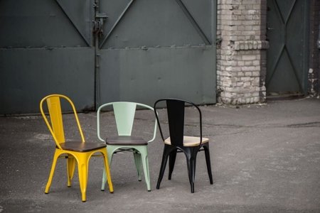 Krzesło Paris Wood sosna naturalna/żółty metalowe