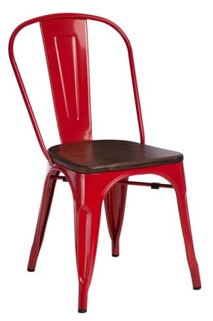 Krzesło Paris Wood sosna orzech/czerwony metalowe