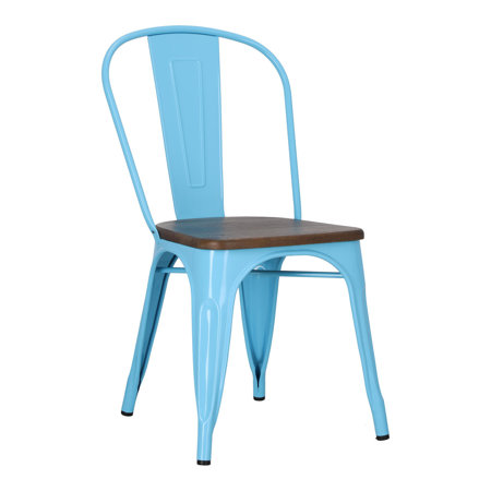 Krzesło Paris Wood sosna orzech/niebieski metalowe