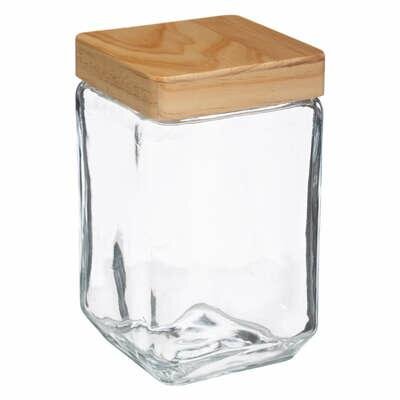 Kwadratowy szklany słoik 1,7L z sosnową pokrywką