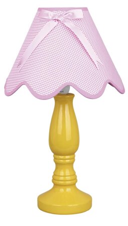 Lampa stołowa Lola żółta 1x40W E14  abażur różowy