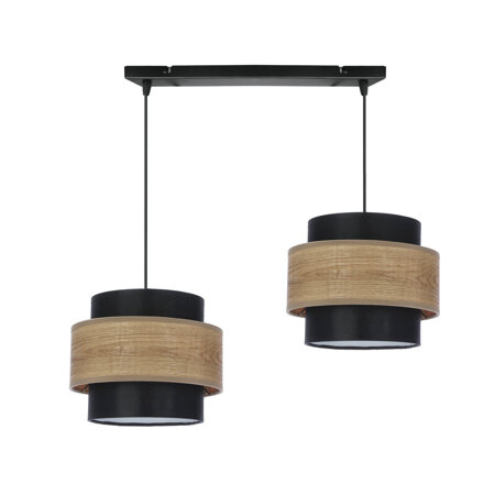 Lampa wisząca Twin czarny 2x40W E27  abażur czarny+drewniany