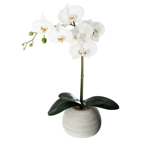 Sztuczna orchidea Real Touch z betonową doniczką biała
